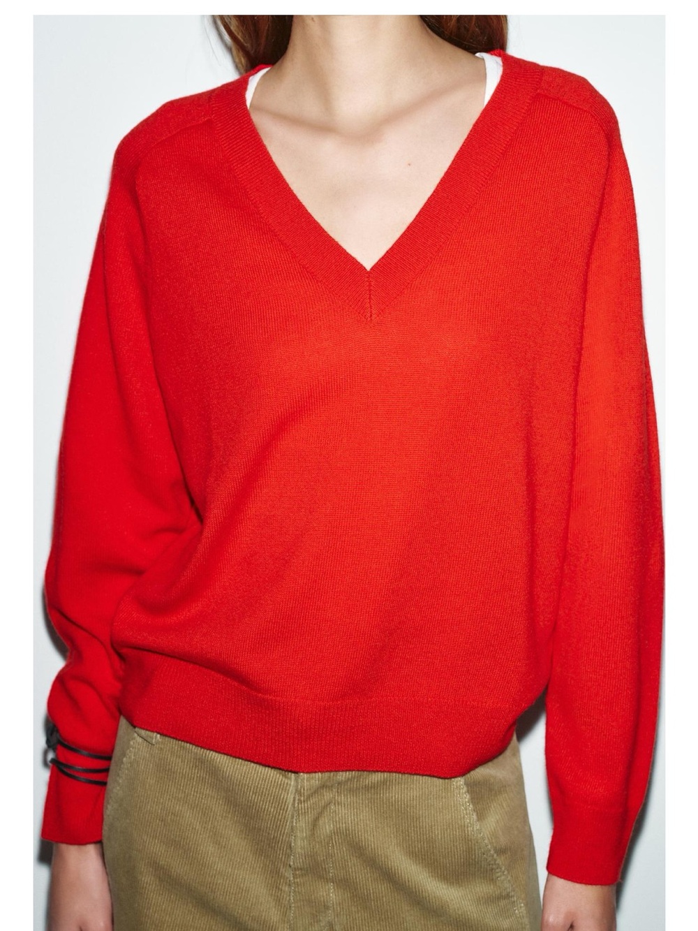 Zara Wool Blend V-Neck Jumper / Sweater Tomato Red NWT
